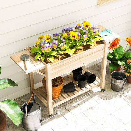 Wooden Raised Planter with Shelves 46 x 94cm - Natural Finish