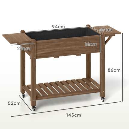 Wooden Raised Planter with Shelves 46 x 94cm - Carbonised Finish