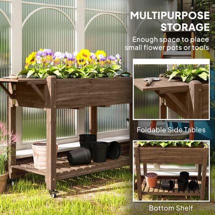 Wooden Raised Planter with Shelves 46 x 94cm - Carbonised Finish