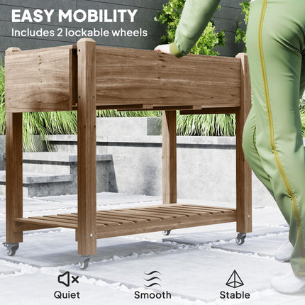 Wooden Raised Planter with Shelves 46 x 94cm - Carbonised Finish