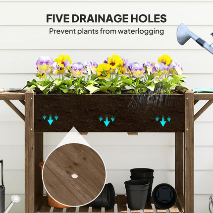 Wooden Raised Planter with Shelves 46 x 94cm - Carbonised Finish
