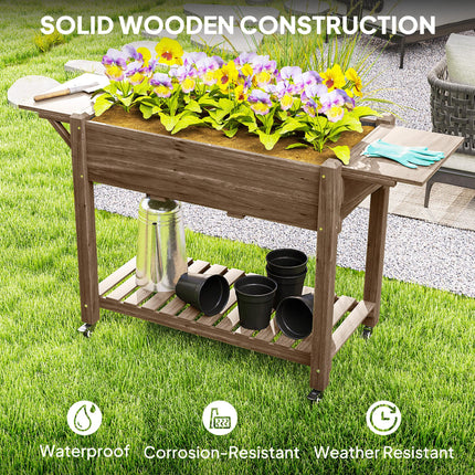 Wooden Raised Planter with Shelves 46 x 94cm - Carbonised Finish