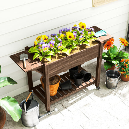 Wooden Raised Planter with Shelves 46 x 94cm - Carbonised Finish