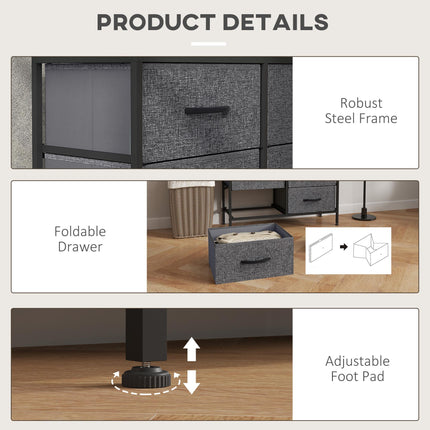 Industrial Fabric Chest of Drawers with 6 Storage Drawers, Steel Frame & Wooden Top - Black