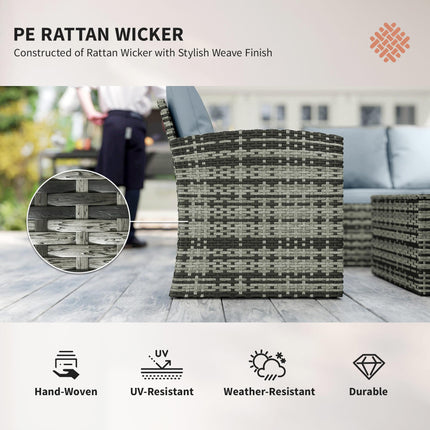 6 Piece 7 Seater Rattan Garden Furniture Set with Storage Tables & Cushions - Grey