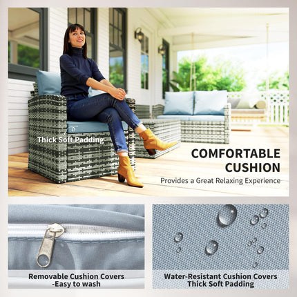 6 Piece 7 Seater Rattan Garden Furniture Set with Storage Tables & Cushions - Grey