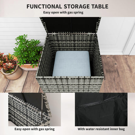 6 Piece 7 Seater Rattan Garden Furniture Set with Storage Tables & Cushions - Grey