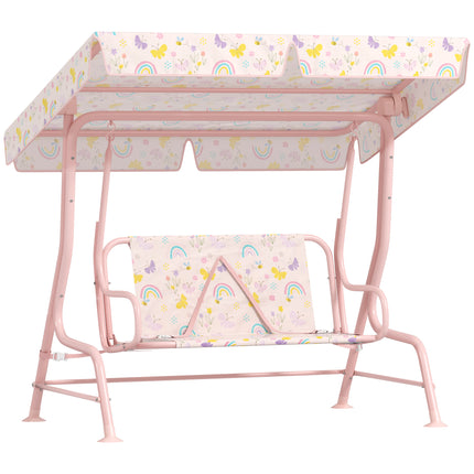 Kids 2-Seater Garden Swing Chair with Adjustable Canopy and Safety Belt - Pink