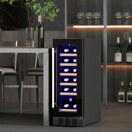19 Bottle Wooden Rack Wine Fridge 5-18℃ Temperature Control - Black
