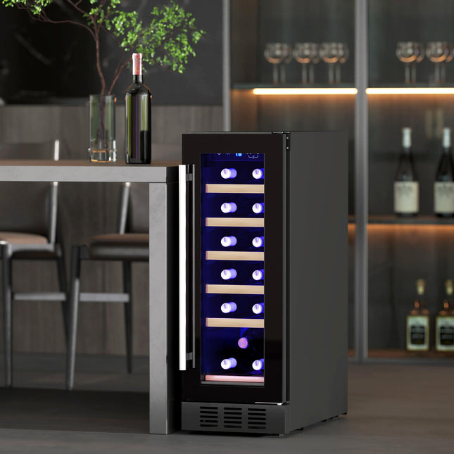 19 Bottle Wooden Rack Wine Fridge 5-18℃ Temperature Control - Black