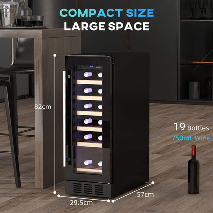 19 Bottle Wooden Rack Wine Fridge 5-18℃ Temperature Control - Black