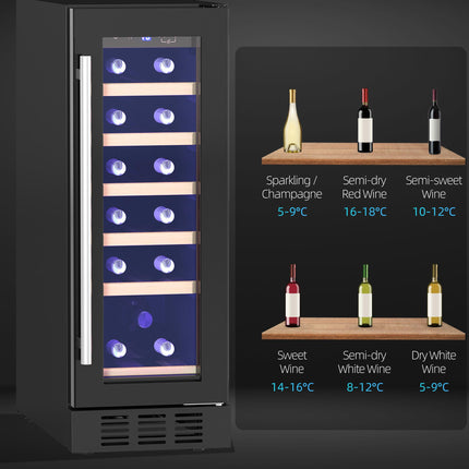 19 Bottle Wooden Rack Wine Fridge 5-18℃ Temperature Control - Black