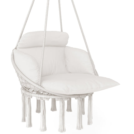 Hanging Hammock Chair with Soft Cushion and Cotton Rope - Cream White