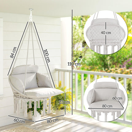 Hanging Hammock Chair with Soft Cushion and Cotton Rope - Cream White