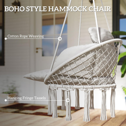 Hanging Hammock Chair with Soft Cushion and Cotton Rope - Cream White
