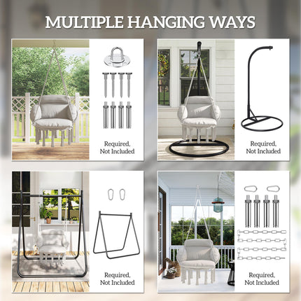 Hanging Hammock Chair with Soft Cushion and Cotton Rope - Cream White