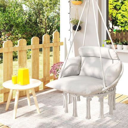 Hanging Hammock Chair with Soft Cushion and Cotton Rope - Cream White