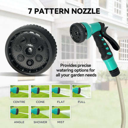 Retractable Wall Mounted Garden Hose Reel 30+2m with Lock, Auto Rewind & 7-in-1 Nozzle - Grey