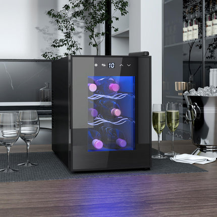 Six Bottle Countertop Wine Fridge with 8-18℃ Temperature Control - Black