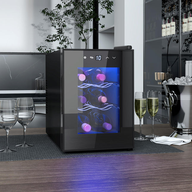Six Bottle Countertop Wine Fridge with 8-18℃ Temperature Control - Black
