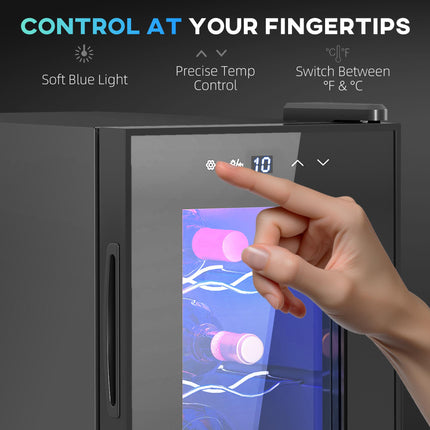 Six Bottle Countertop Wine Fridge with 8-18℃ Temperature Control - Black
