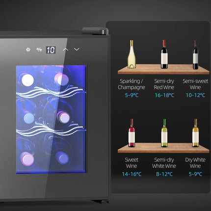 Six Bottle Countertop Wine Fridge with 8-18℃ Temperature Control - Black