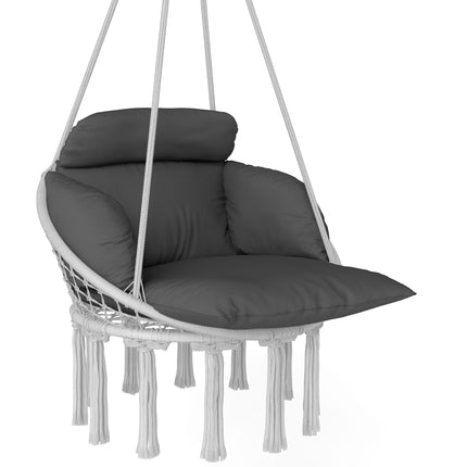 Hanging Hammock Chair with Soft Cushion Set and Steel Frame - Dark Grey