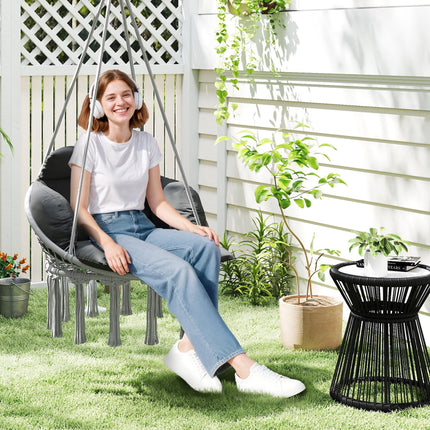 Hanging Hammock Chair with Soft Cushion Set and Steel Frame - Dark Grey