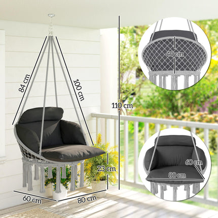 Hanging Hammock Chair with Soft Cushion Set and Steel Frame - Dark Grey