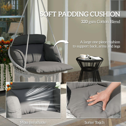 Hanging Hammock Chair with Soft Cushion Set and Steel Frame - Dark Grey