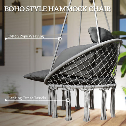 Hanging Hammock Chair with Soft Cushion Set and Steel Frame - Dark Grey