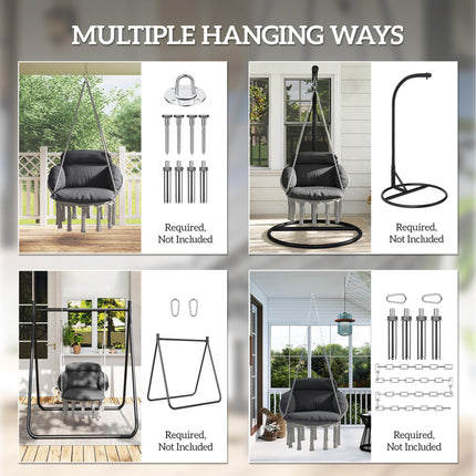 Hanging Hammock Chair with Soft Cushion Set and Steel Frame - Dark Grey