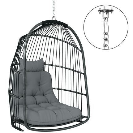 Foldable Hanging Egg Chair with Cushion, Headrest & Installation Kit for Indoor Outdoor - Dark Grey
