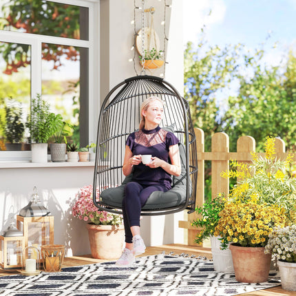 Foldable Hanging Egg Chair with Cushion, Headrest & Installation Kit for Indoor Outdoor - Dark Grey
