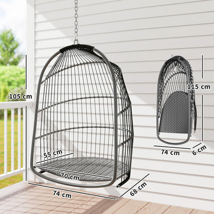Foldable Hanging Egg Chair with Cushion, Headrest & Installation Kit for Indoor Outdoor - Dark Grey
