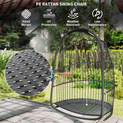 Foldable Hanging Egg Chair with Cushion, Headrest & Installation Kit for Indoor Outdoor - Dark Grey