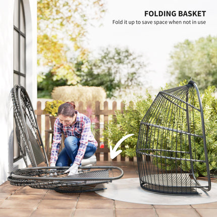 Foldable Hanging Egg Chair with Cushion, Headrest & Installation Kit for Indoor Outdoor - Dark Grey