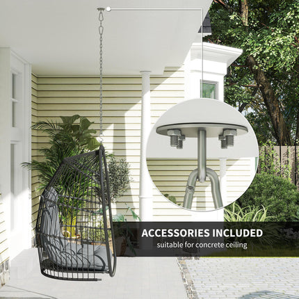 Foldable Hanging Egg Chair with Cushion, Headrest & Installation Kit for Indoor Outdoor - Dark Grey