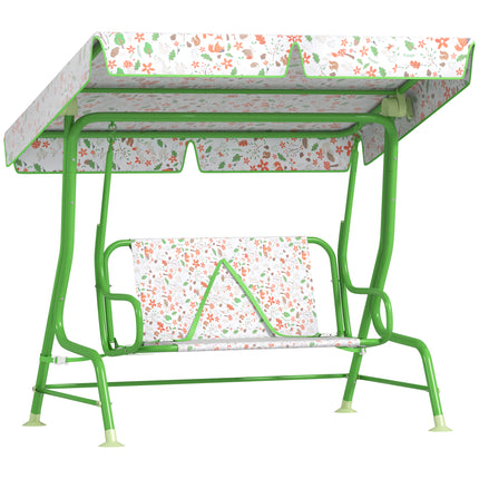 2 Seater Kids Garden Swing Bench with Adjustable Canopy - Green