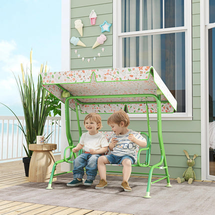 2 Seater Kids Garden Swing Bench with Adjustable Canopy - Green