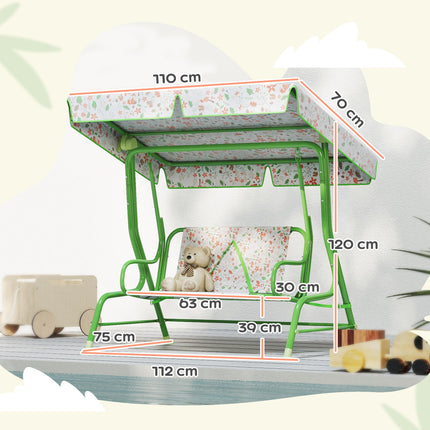 2 Seater Kids Garden Swing Bench with Adjustable Canopy - Green