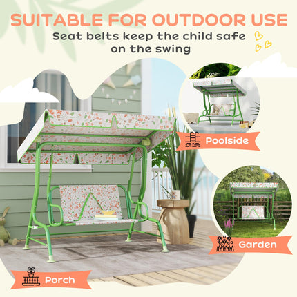 2 Seater Kids Garden Swing Bench with Adjustable Canopy - Green