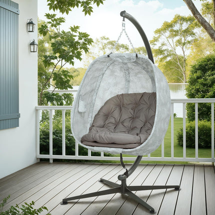 Hanging Egg Chair Outdoor Indoor Garden Swing Chair with Folding Basket, Garden