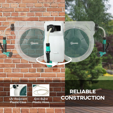 Retractable Wall Mounted Hose Reel 20+2m with Lock, Auto Rewind & 7-in-1 Nozzle, 180° Swivel - Light Grey
