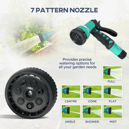 Retractable Wall Mounted Hose Reel 20+2m with Lock, Auto Rewind & 7-in-1 Nozzle, 180° Swivel - Light Grey