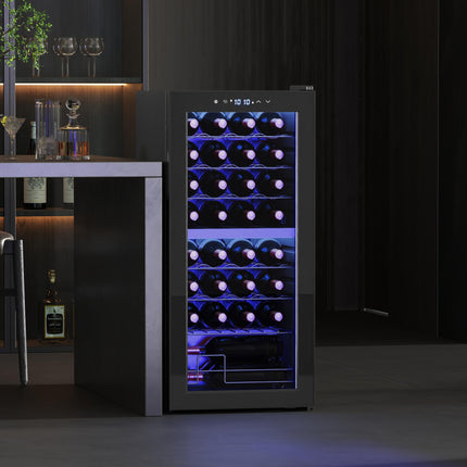 32 Bottle Dual Zone Wine Fridge 5-18℃ with UV Protection - Black