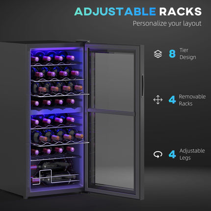 32 Bottle Dual Zone Wine Fridge 5-18℃ with UV Protection - Black