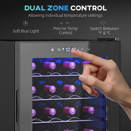 32 Bottle Dual Zone Wine Fridge 5-18℃ with UV Protection - Black