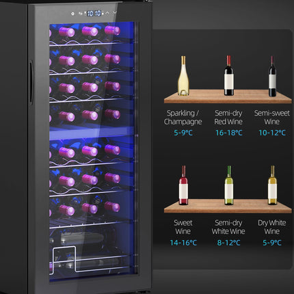32 Bottle Dual Zone Wine Fridge 5-18℃ with UV Protection - Black