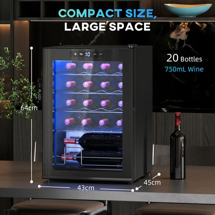 20 Bottle Countertop Wine Fridge with 5-18℃ Temperature Control - Black